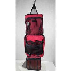 LL Bean Travel Toiletries Bag 27" Red Hanging Personal Organizer Bag 3 Sections
